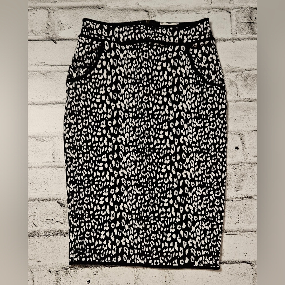 Faith and Joy Leopard Print Pencil Skirt Black White Business Casual